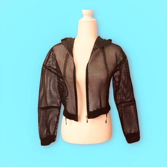 ERMANNA Black Mesh Hoodie Long Sleeve Zip-Up Jacket Size M New without Tag - Picture 5 of 7